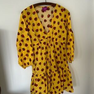 J. Crew Yellow Strawberry Print Long Sleeve Dress